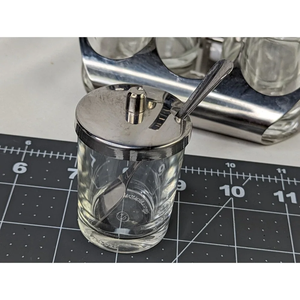 Borgonovo Condiment Set Salt Pepper‎ Metal Holder Italy